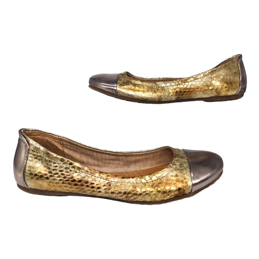 Baretraps Flats Sz 7.5 Gold Silver Metallic Snake Reptile Embossed Comfy Ballet
